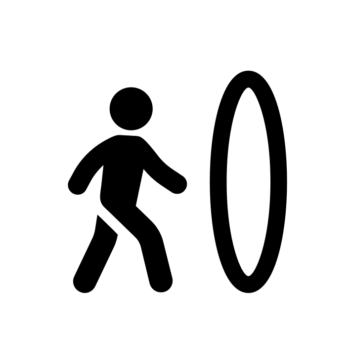 A humanoid figure walking toward a circular portal