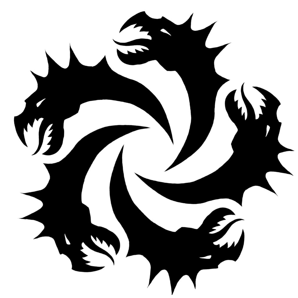 Five hydra heads in a spiral pattern.